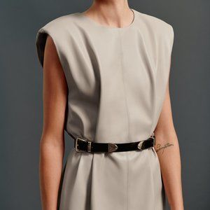 BELTED FAUX LEATHER DRESS